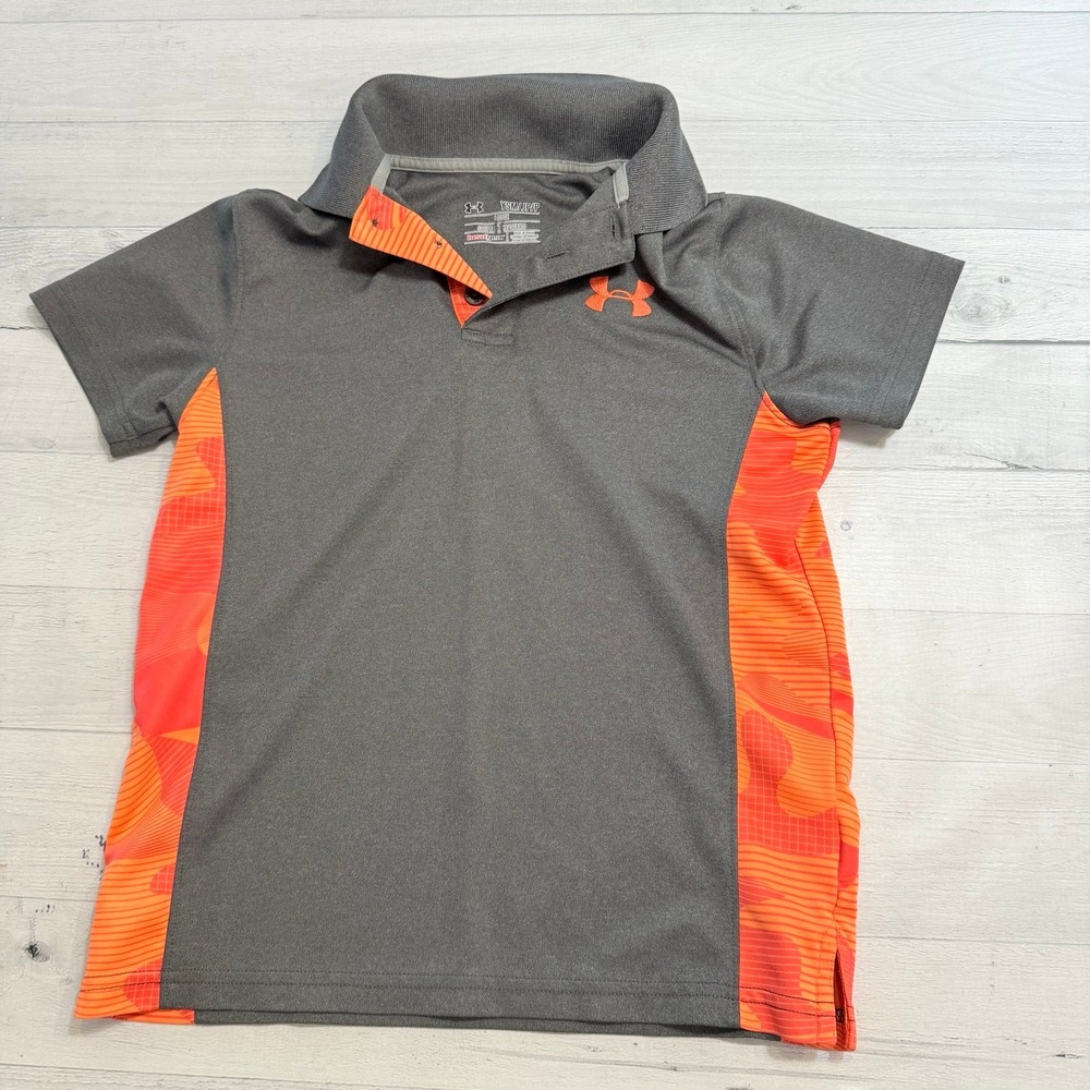 Under armour boys polo shirt grey and orange youth small